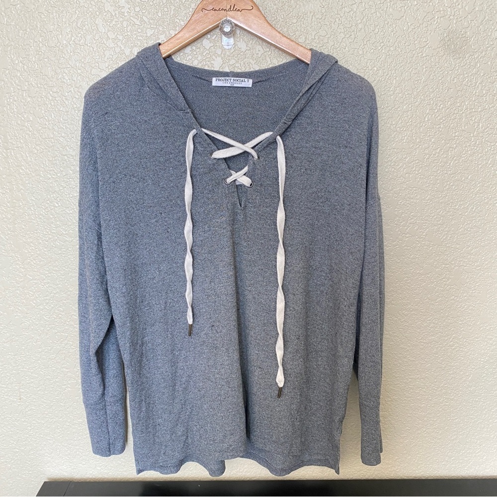 Urban outfitters Project‎ Social T Los Angeles Long sleeve gray hood sweatshirt